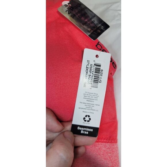 Bebe 2 Pack Seamless Microfiber Sports Bras w/ Removeable Pads Sz L Pink/Black N - Picture 5 of 10
